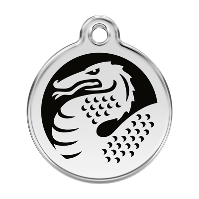 Dragon Black roestvrijstalen hondenpenning large/groot dia. 3,8 cm - Reddingo