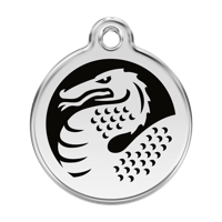 Dragon Black roestvrijstalen hondenpenning large/groot dia. 3,8 cm - Reddingo