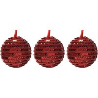 3x Kerst rode kerstballen 8 cm kunststof