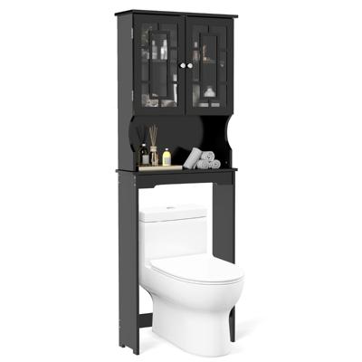 Vrijstaand Badkamermeubel met 3 Lagen Wasmachinerek Toiletbovenkast Wasmachinerek Zwart