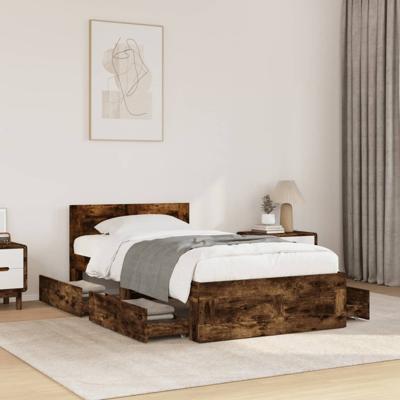 Bedframe met hoofdeinde bewerkt hout gerookt eiken 90x200 cm