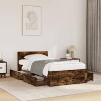 Bedframe met hoofdeinde bewerkt hout gerookt eiken 90x200 cm