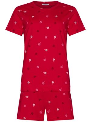 Roodroze palmbomen shortama katoen