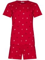 Roodroze palmbomen shortama katoen