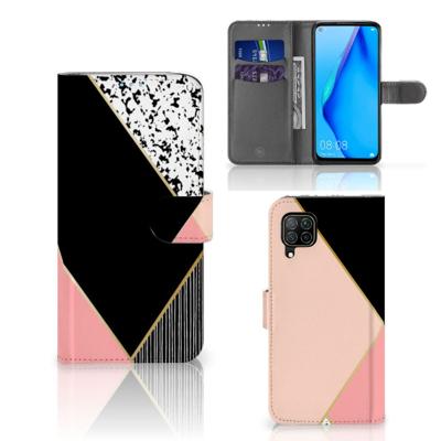 Huawei P40 Lite | Book Case | Zwart Roze Vormen