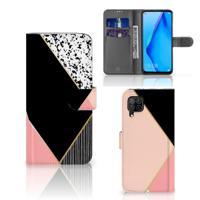 Huawei P40 Lite | Book Case | Zwart Roze Vormen