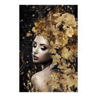 Glasschilderij - Vrouw Met Bloemen - 120 x 80 cm