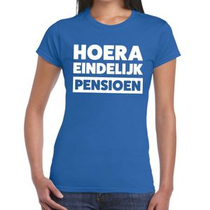 Hoera eindelijk pensioen t-shirt blauw dames