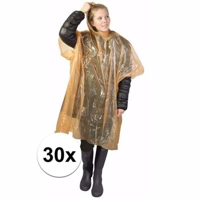30x oranje poncho met capuchon voor volwassenen