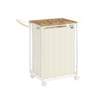 Wasmand 110 L met deksel inktzwart en leigrijs, Natuurlijk beige + crèmewit / 90L (46 x 33 x 65 cm)