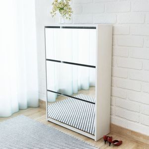 VidaXL Schoenenkast drielaags met spiegel 63x17x102,5 cm wit