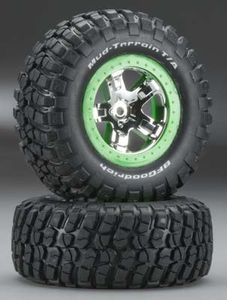 Tire & wheel assy, glued (sct, chrome, green beadlock wheel, bfgoodrich)