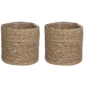 Mica Decorations Plantenpot - 2x stuks - rotan - bruin - plantenmand - 18cm
