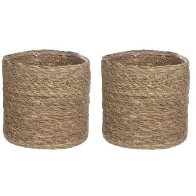 Mica Decorations Plantenpot - 2x stuks - rotan - bruin - plantenmand - 18cm