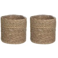 Mica Decorations Plantenpot - 2x stuks - rotan - bruin - plantenmand - 18cm