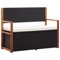 Opbergbankje 115 cm poly rattan en massief acaciahout zwart