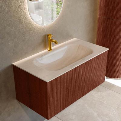 Badmeubel Mondiaz Kurve-Dlux | 90 cm | Meubelkleur Ruby | Wastafelkleur Meli | Solid surface | Wasbak midden spoelbak | 1 kraangat