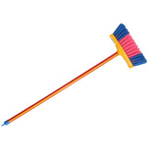 Kinderbezem - blauw/roze - met steel - 61 cm - binnen bezem - kunststof - kamer bezem
