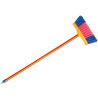 Kinderbezem - blauw/roze - met steel - 61 cm - binnen bezem - kunststof - kamer bezem