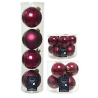 Glazen kerstballen pakket framboos roze glans/mat 26x stuks diverse maten - Kerstbal - thumbnail