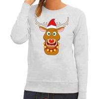 Foute kersttrui - sweater - Rudolf het rendier met rode kerstmuts - grijs - dames - Kersttruien