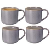 Excellent Houseware Koffiemok/theemok Rustic - set van 4x - blauw - 330 ml - mokken - keramiek