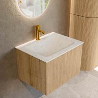 Badmeubel Mondiaz Kurve-Dlux | 60 cm | Meubelkleur Oak | Wastafelkleur Opalo | Solid surface | Midden spoelbak | 1 kraangat Badmeubel Mondiaz Kurve-Dlux | 60 cm | Meubelkleur Oak | Wastafelkleur Opalo | Solid surface | Midden spoelbak | 1 kraangat