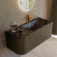 Badmeubel Mondiaz Kurve-Dlux | 105 cm cm | Meubelkleur Shadow | Wastafelkleur Lava | Solid surface | Wasbak rechter zijde spoelbak | 1 kraangat