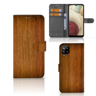 Samsung Galaxy A12 Book Style Case Donker Hout Samsung Galaxy A12 Book Style Case Donker Hout