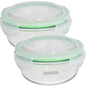 Set van 2x stuks bewaarbakje/vershoudbakje rond met deksel 620 ml ovenbestendig glas - Vershoudbakjes