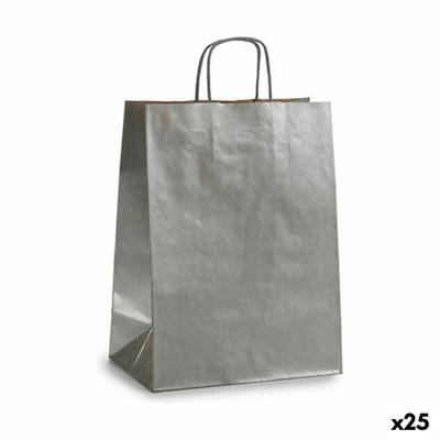 Papieren Zak 24 x 12 x 40 cm Zilverkleurig (25 Stuks)