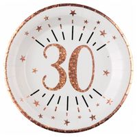 Santex Verjaardag feest bordjes leeftijd - 10x - 30 jaar - rose goud - karton - 22 cm - Feestbordjes