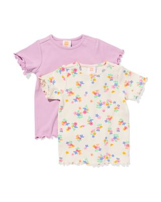 HEMA Baby T-shirts rib bloemen - 2 stuks paars (paars)