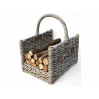 Haardmand - bruin - L45 x B35 x H30 cm - rotan - gevlochten riet - haardhout opslag mand