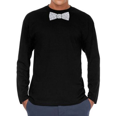 Vlinder das zilver glitter t-shirt long sleeve zwart voor heren