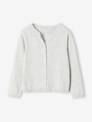 Meisjesvest Basics van fijn breisel gemêleerd grijs