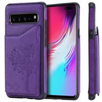 Voor Galaxy S10 5G kat boom reliëf patroon schokbestendige beschermende case met kaartsleuven & fotolijstjes (paars)
