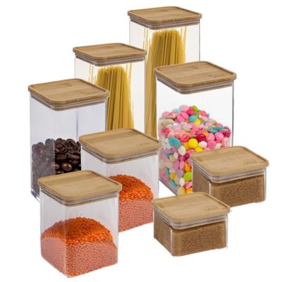 5Five - Voedsel/keuken voorraadpotten set - 8x stuks - kunststof en bamboe 5Five - Voedsel/keuken voorraadpotten set - 8x stuks - kunststof en bamboe