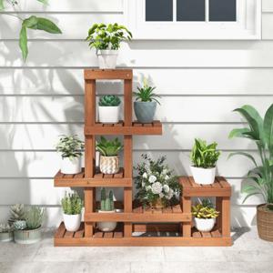 6-Tier Houten Plant Stand Plant Plank Hoge en Lage Structuur Binnen en Buiten Bloempot Stand 90 x 25 x 91,5 CM