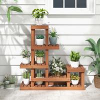 6-Tier Houten Plant Stand Plant Plank Hoge en Lage Structuur Binnen en Buiten Bloempot Stand 90 x 25 x 91,5 CM - thumbnail