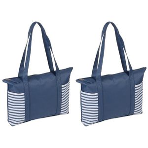 2x stuks strandtas/shopper blauw/wit met streepmotief 44 cm