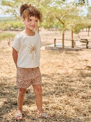 Bedrukte twill short voor meisjes beige Bedrukte twill short voor meisjes beige