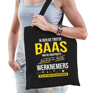 Trotse baas van de leukste werknemers katoenen cadeau tas zwart voor dames