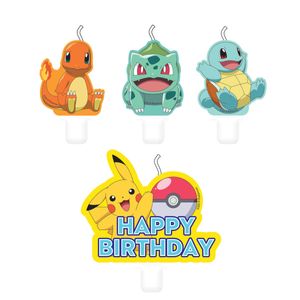 Taartkaarsjes Pokemon Happy Birthday (4st)