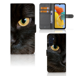 Samsung Galaxy M14 Telefoonhoesje met Pasjes Zwarte Kat