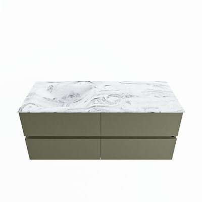 MONDIAZ VICA-DLUX 120cm badmeubel onderkast Army 4 lades. Inbouw wastafel CLOUD links 1 kraangat, kleur Glace.