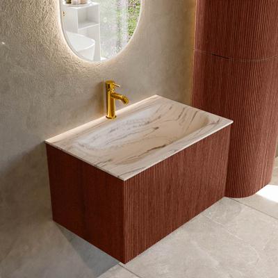 Badmeubel Mondiaz Kurve-Dlux | 70 cm | Meubelkleur Ruby | Wastafelkleur Nata | Solid surface | Wasbak midden spoelbak | 1 kraangat