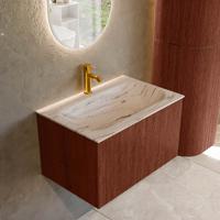 Badmeubel Mondiaz Kurve-Dlux | 70 cm | Meubelkleur Ruby | Wastafelkleur Nata | Solid surface | Wasbak midden spoelbak | 1 kraangat