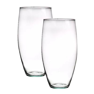 Bloemenvaas Raine - 2x - helder transparant glas - D13 x H25 cm - decoratieve vaas - bloemen/takken Bloemenvaas Raine - 2x - helder transparant glas - D13 x H25 cm - decoratieve vaas - bloemen/takken