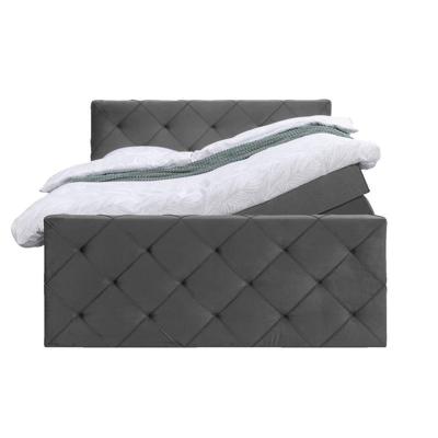 Leen Bakker - Boxspring Met Opbergruimte En Voetbord Liv Geruit - 140x200cm - Stof/Velvet - Grijs